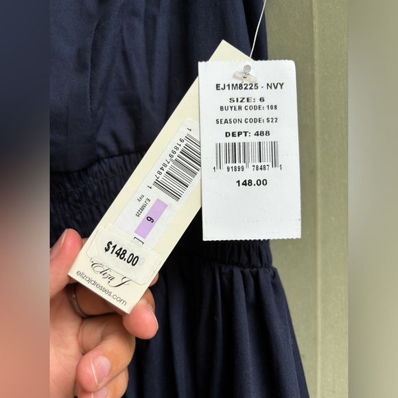 Eliza J Navy Midi Dress | NWT | Luxury Cotton/Linen Dress Size 6 & 8 - Picture 4 of 8